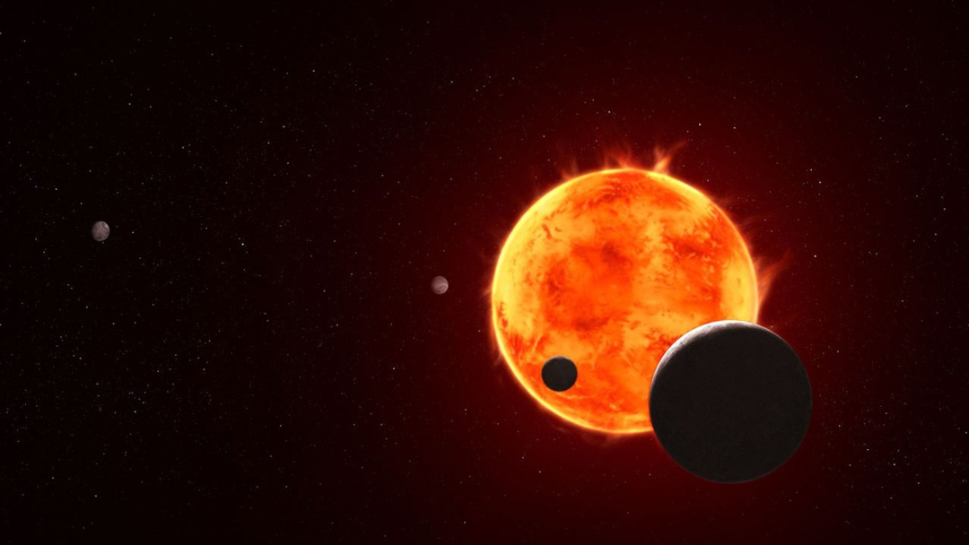 Red star surrounded by 4 planets